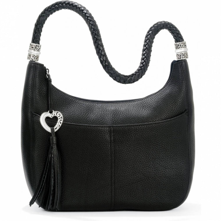 Brighton Barbados Ziptop Hobo Handbag in Black