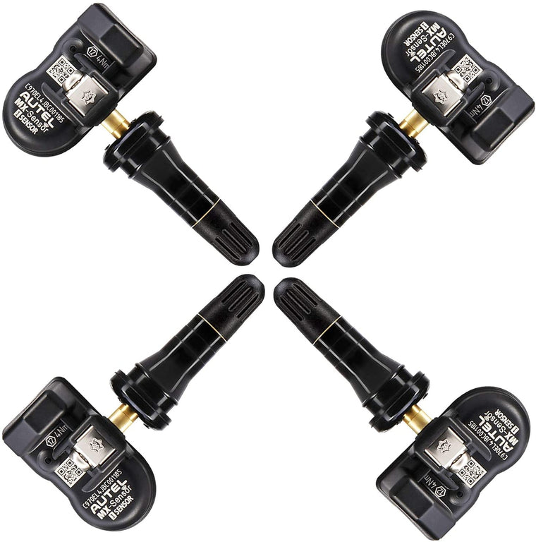 Autel MX-Sensor TPS218 Universal Programmable TPMS Sensors, 315MHz+433MHz Dual Frequency, Set of 4 with Rubber Valves, Screw-In OEM Replacement
